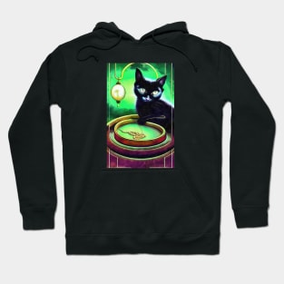 Black cat play with golden chain Hoodie